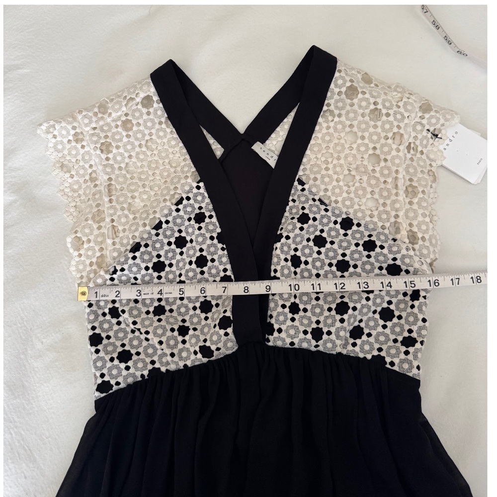 Sandro Black Plunging Neckline Lace Inset Midi
Dress Black/White Size 38 US 6 - Picture 13 of 16
